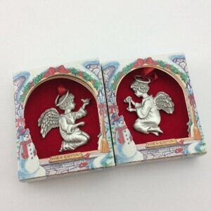2 Vtg Pewter Angels Christmas Ornaments Lindsay Claire Designs Made in Canada